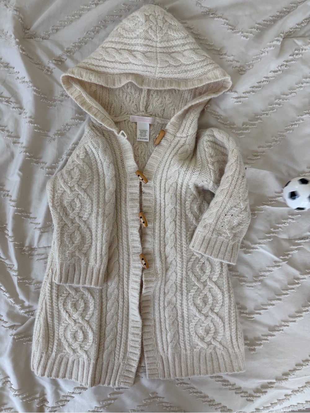 Janie and Jack Cream Cable-Knit Hooded Cardigan